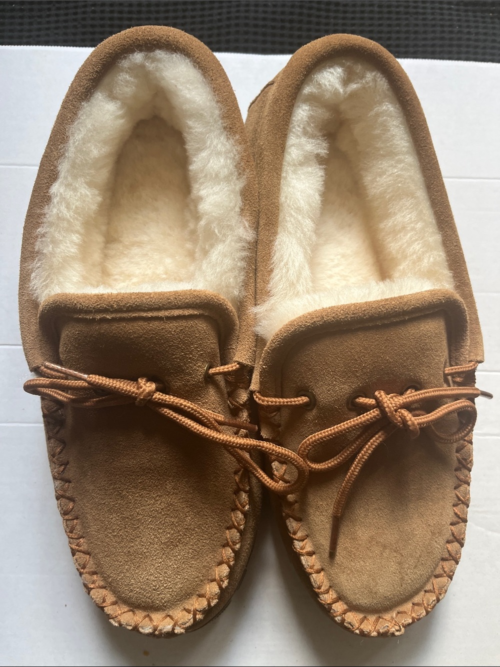 Men's Suede Shearling-Lined Moccasin Slippers - Brown